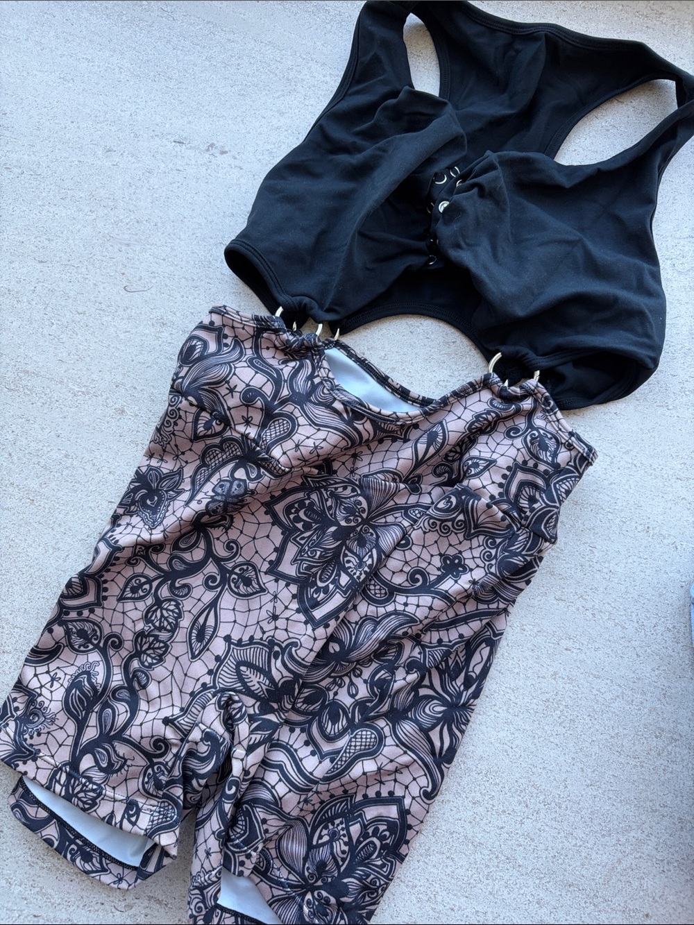 Black & Blush Floral Lace-Print Romper Jumpsuit La Fitwear For Bachata Rare S